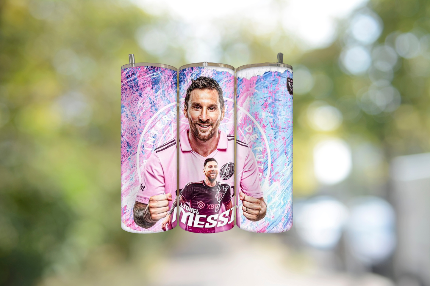Pink Premiere League Football Messi Tumbler