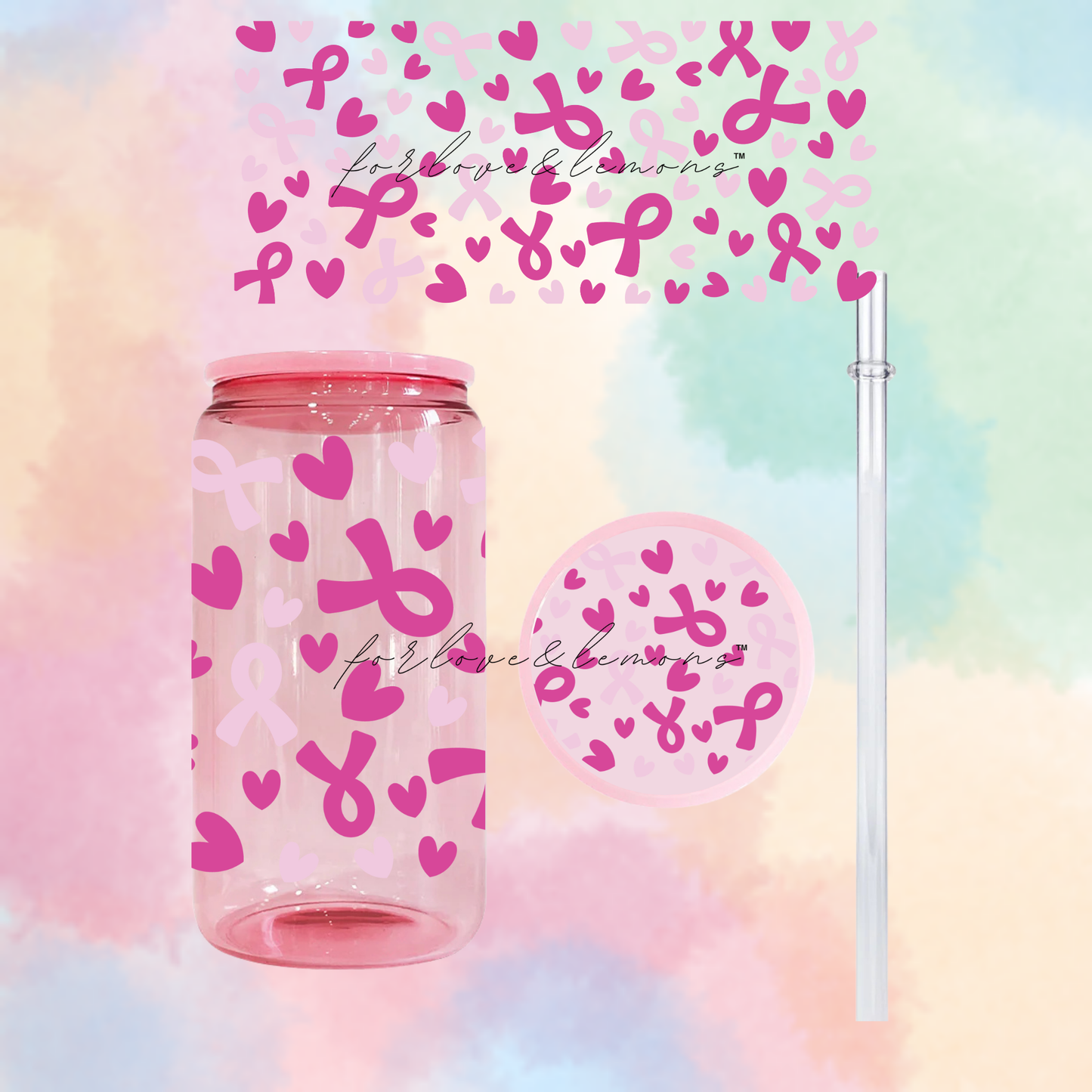 Breast Cancer Awareness Jelly Glass Can 16oz