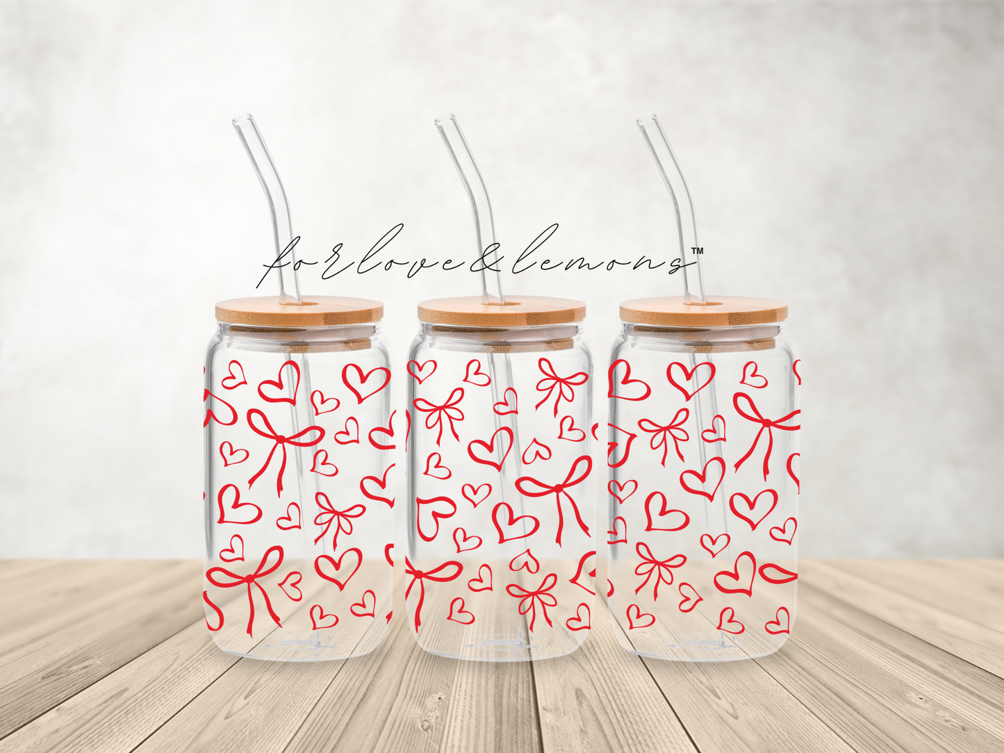Red Bows Glass Can 16oz