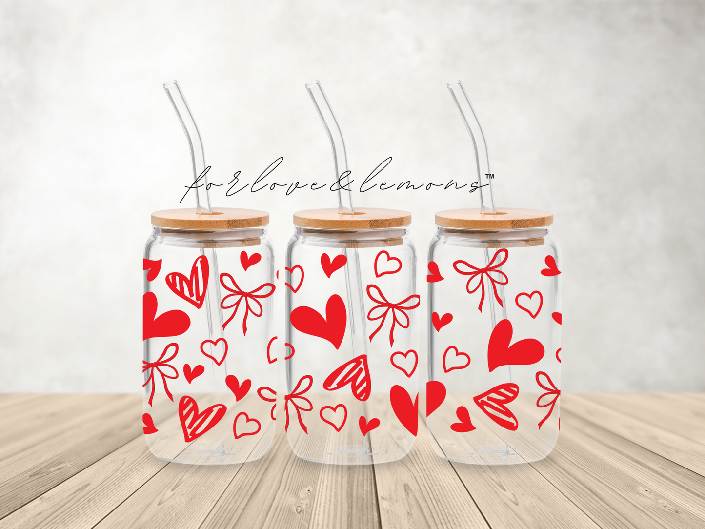 Red Hearts Glass Can 16oz