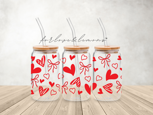 Red Hearts Glass Can 16oz