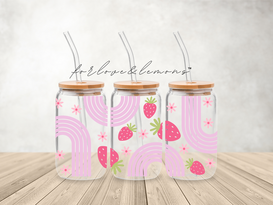 Strawberry Rainbow Glass Can 16oz