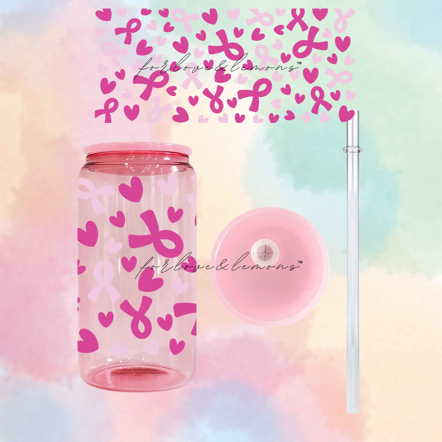 Breast Cancer Awareness Jelly Glass Can 16oz