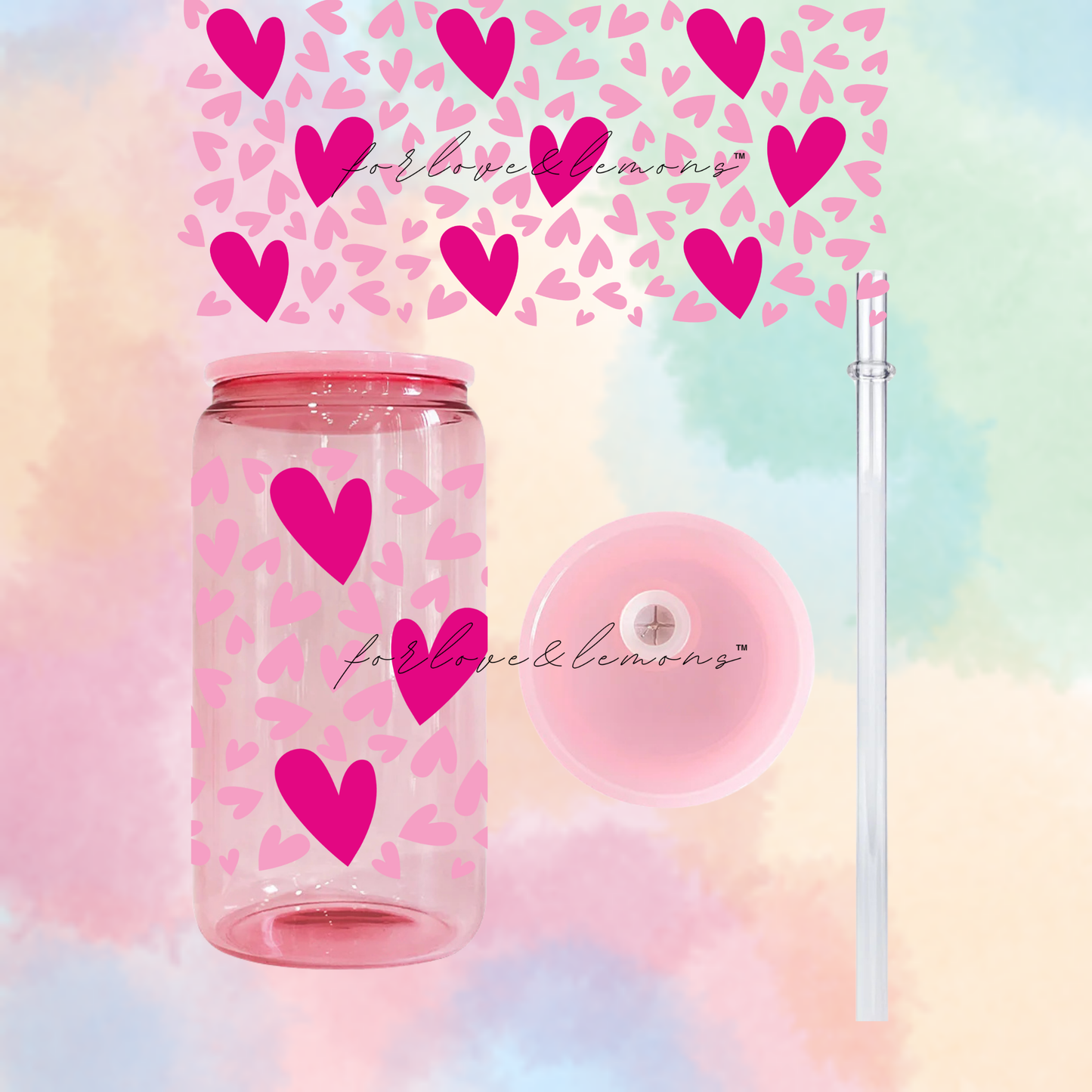 Pink Heart Jelly Glass Can 16oz