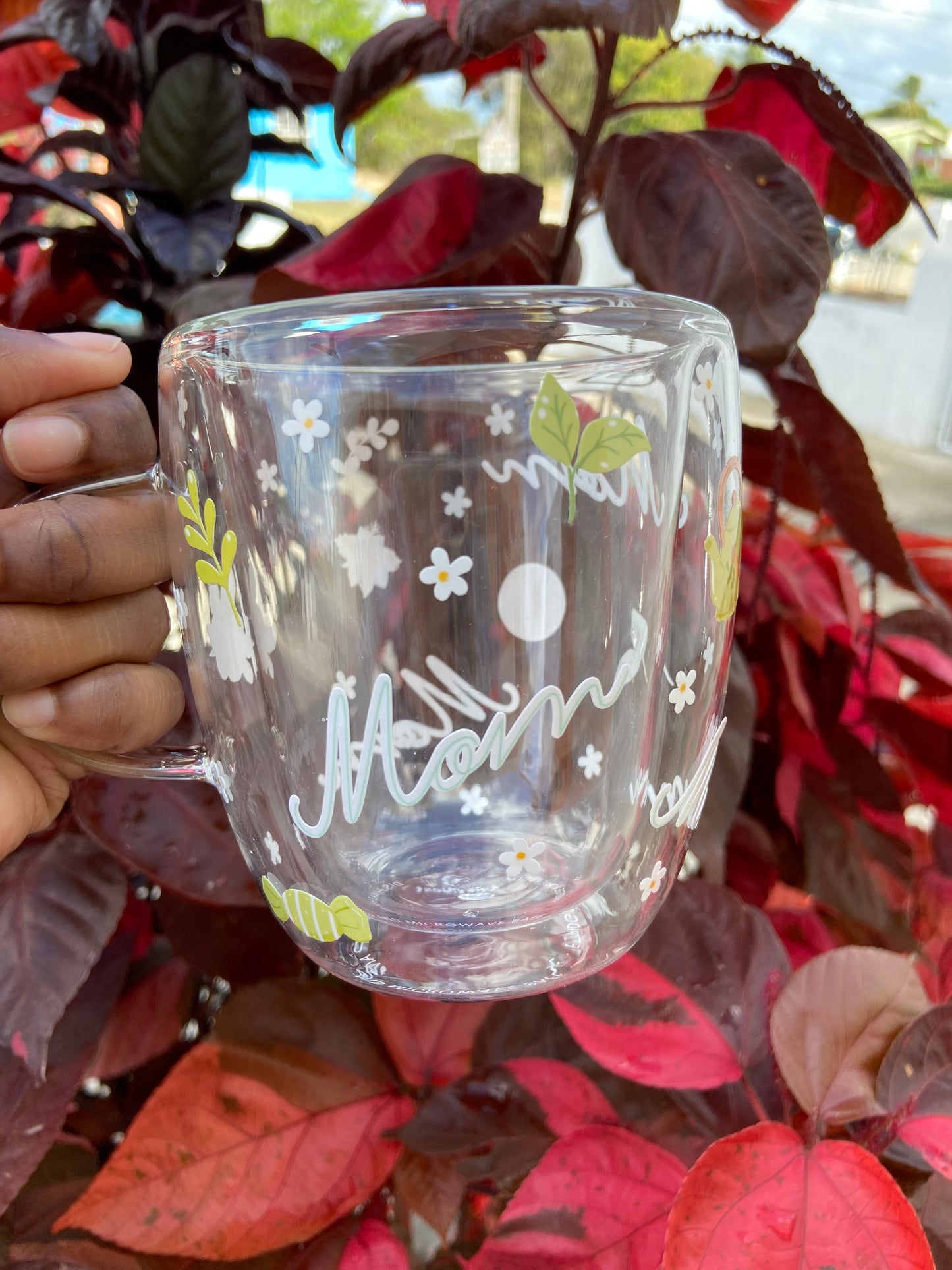 Green Themed Double Wall Mom Glass Mug