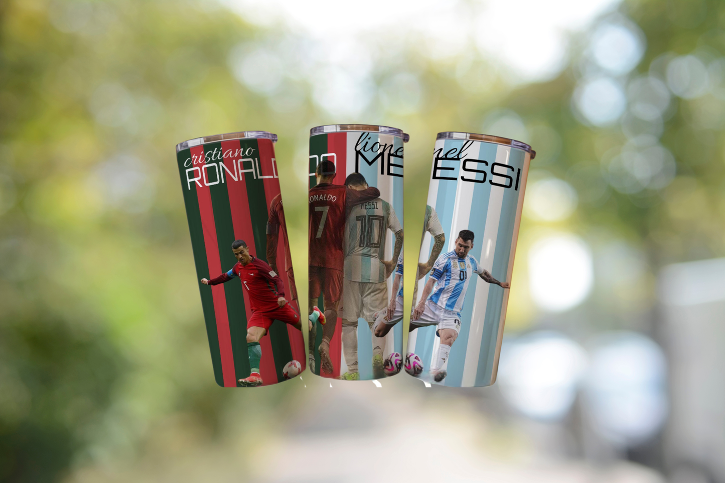 Premiere League Football Christiano & Messi Stripe Tumbler
