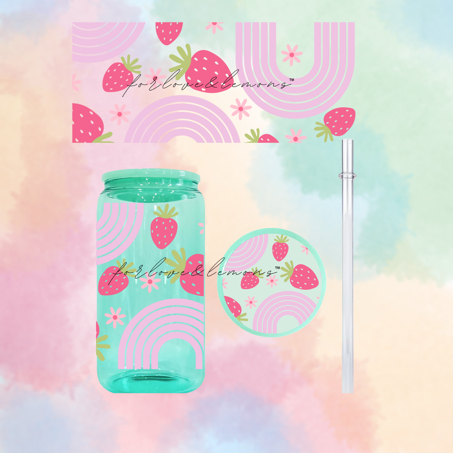 Strawberry Rainbow Jelly Glass Can 16oz