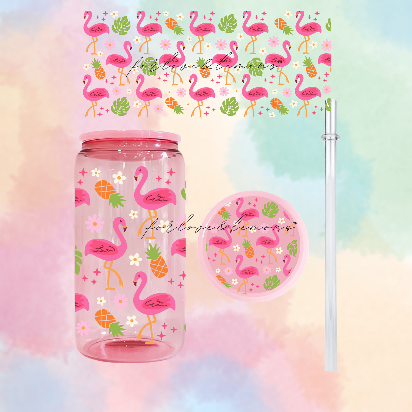 Tropical Flamingo Jelly Glass Can 16oz
