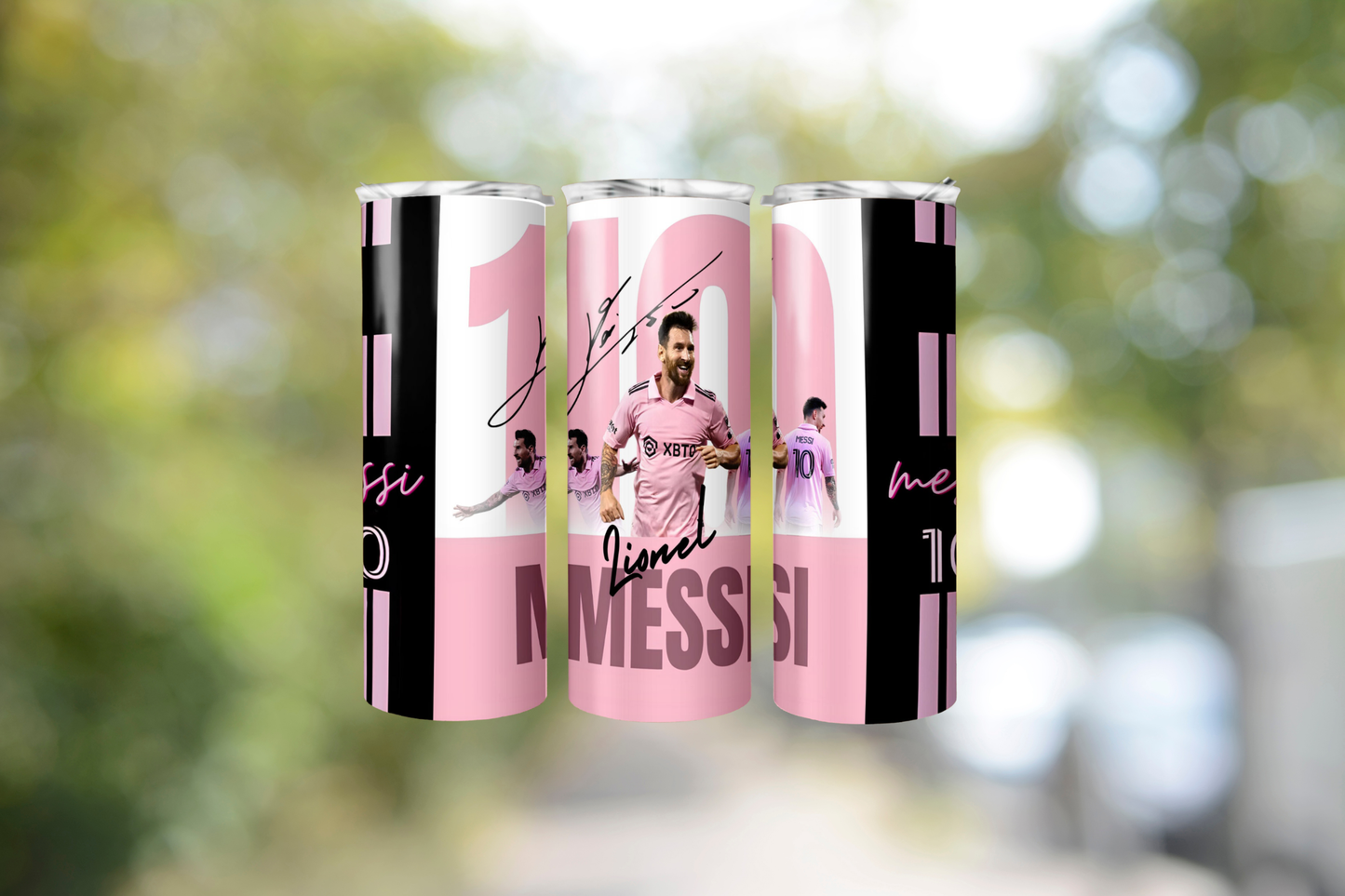 Pink & Black Premiere League Football Lionel Messi Tumbler