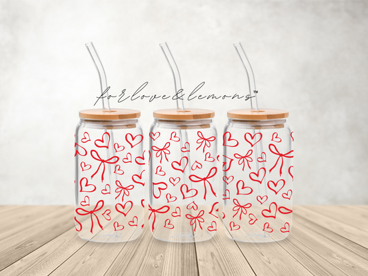 Red Bows Glass Can 16oz