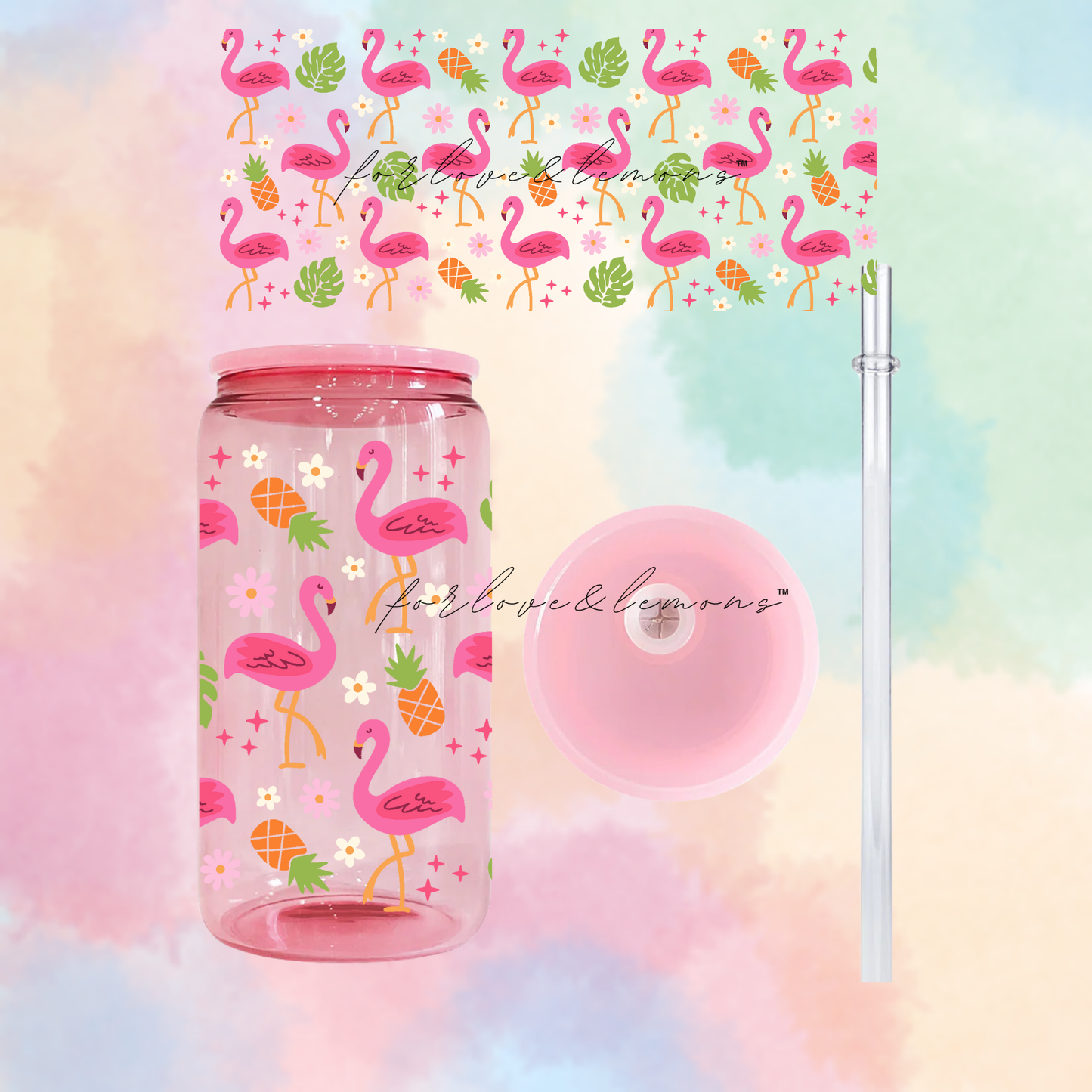 Tropical Flamingo Jelly Glass Can 16oz