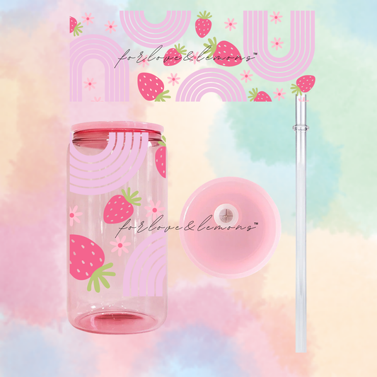 Strawberry Rainbow Jelly Glass Can 16oz