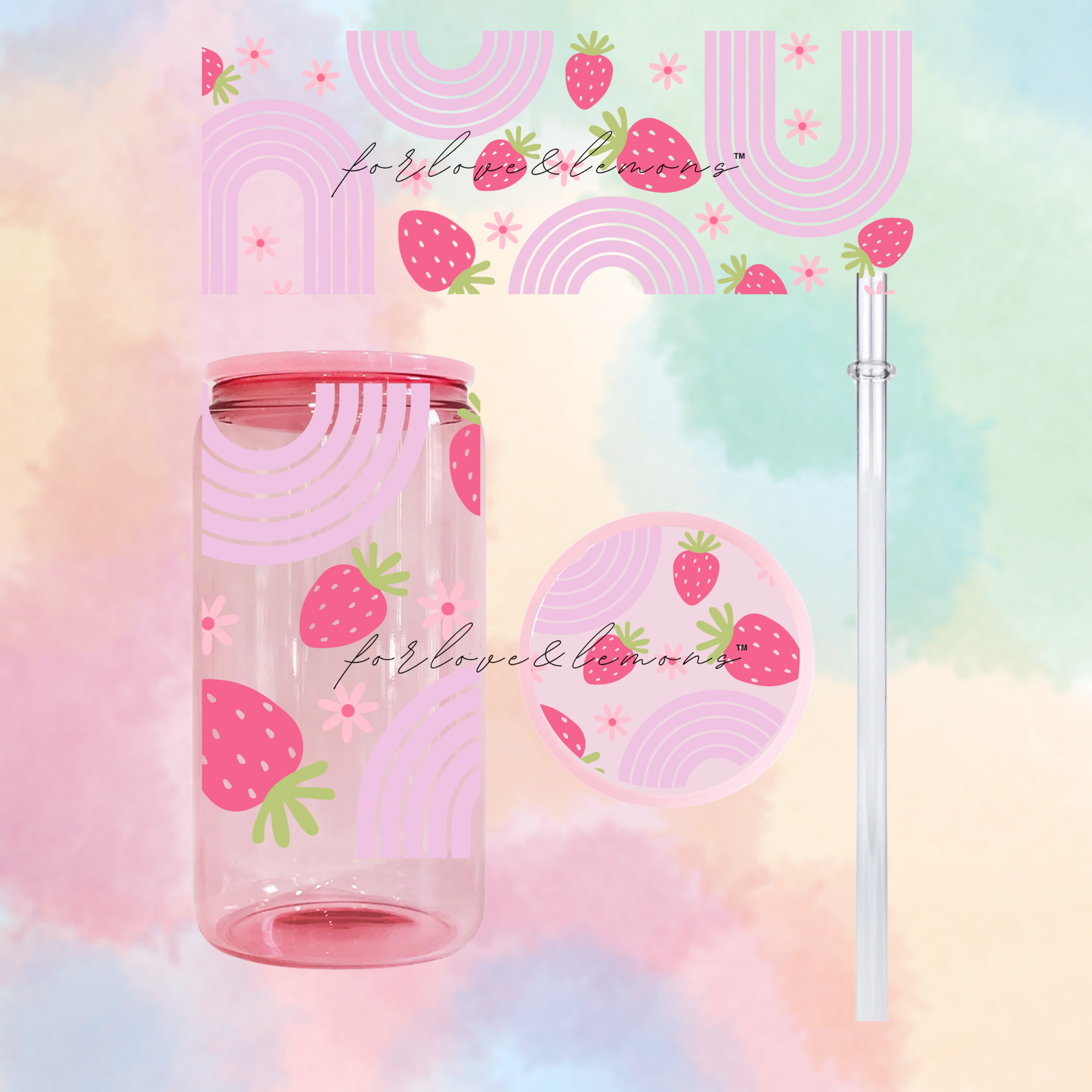 Strawberry Rainbow Jelly Glass Can 16oz