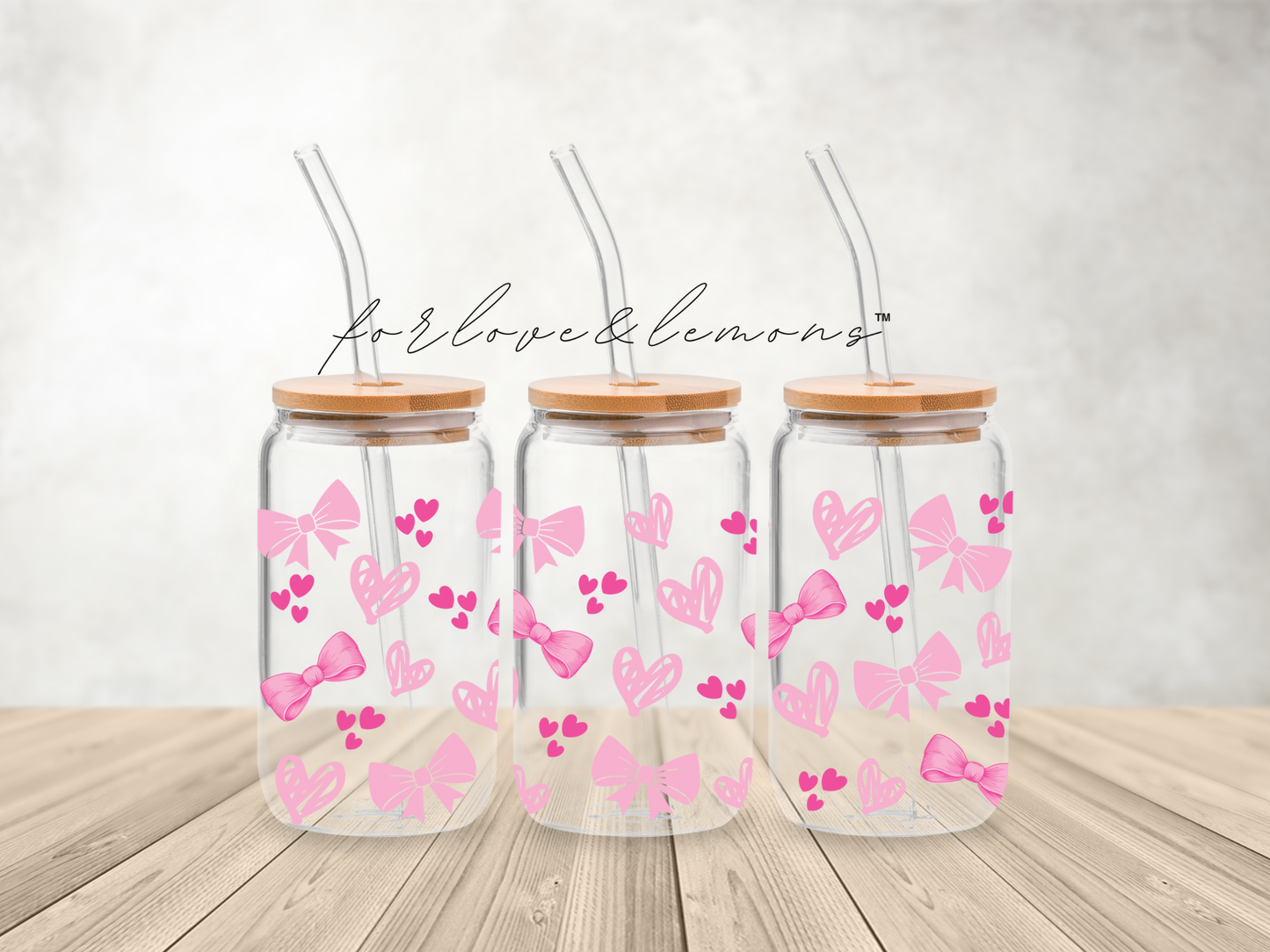 Pink Bow Glass Can 16oz